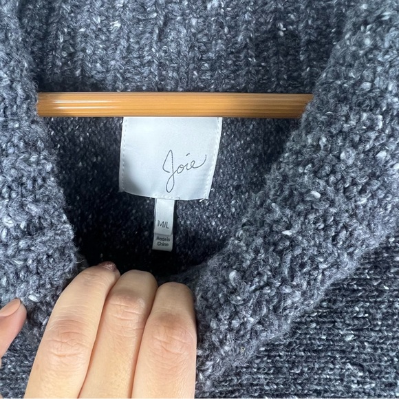 Joie Wool Blend Gray Tweed Cowl Neck Tunic Sweater Poncho Sz M/L - Picture 3 of 11